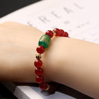 Fortune Jewel Natural Red Agate Green Agate Buddhist Sutras Calm Bracelet
