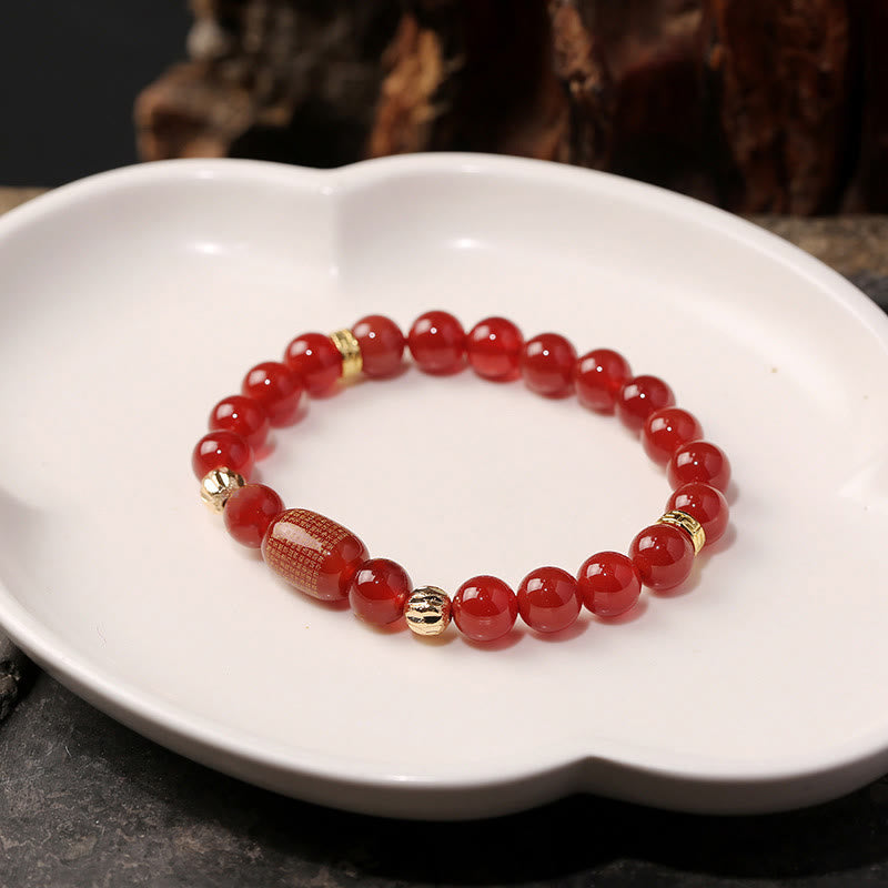 Fortune Jewel Natural Red Agate Green Agate Buddhist Sutras Calm Bracelet