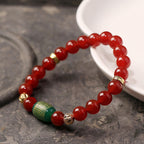 Fortune Jewel Natural Red Agate Green Agate Buddhist Sutras Calm Bracelet