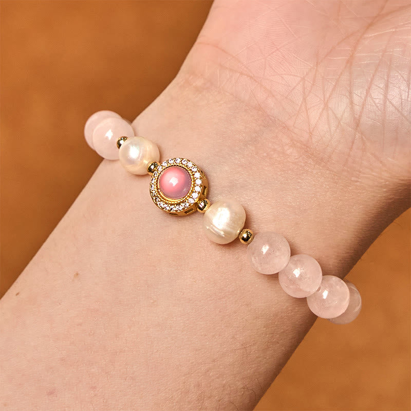 Fortune Jewel Pink Crystal Pearl Warmth Bracelet