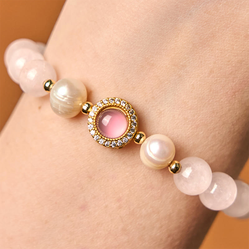 Fortune Jewel Pink Crystal Pearl Warmth Bracelet