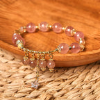 Fortune Jewel Natural Strawberry Quartz Four Leaf Clover Star Positive Bracelet
