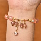 Fortune Jewel Natural Strawberry Quartz Four Leaf Clover Star Positive Bracelet