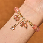 Fortune Jewel Natural Strawberry Quartz Four Leaf Clover Star Positive Bracelet
