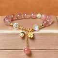 Fortune Jewel Natural Strawberry Quartz Four Leaf Clover Healing Bracelet