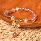 Fortune Jewel Natural Strawberry Quartz Four Leaf Clover Healing Bracelet