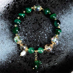Fortune Jewel Natural Green Tiger Eye Beads Green Leaf Positive Bracelet