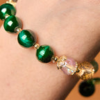 Fortune Jewel Natural Green Tiger Eye Beads Green Leaf Positive Bracelet