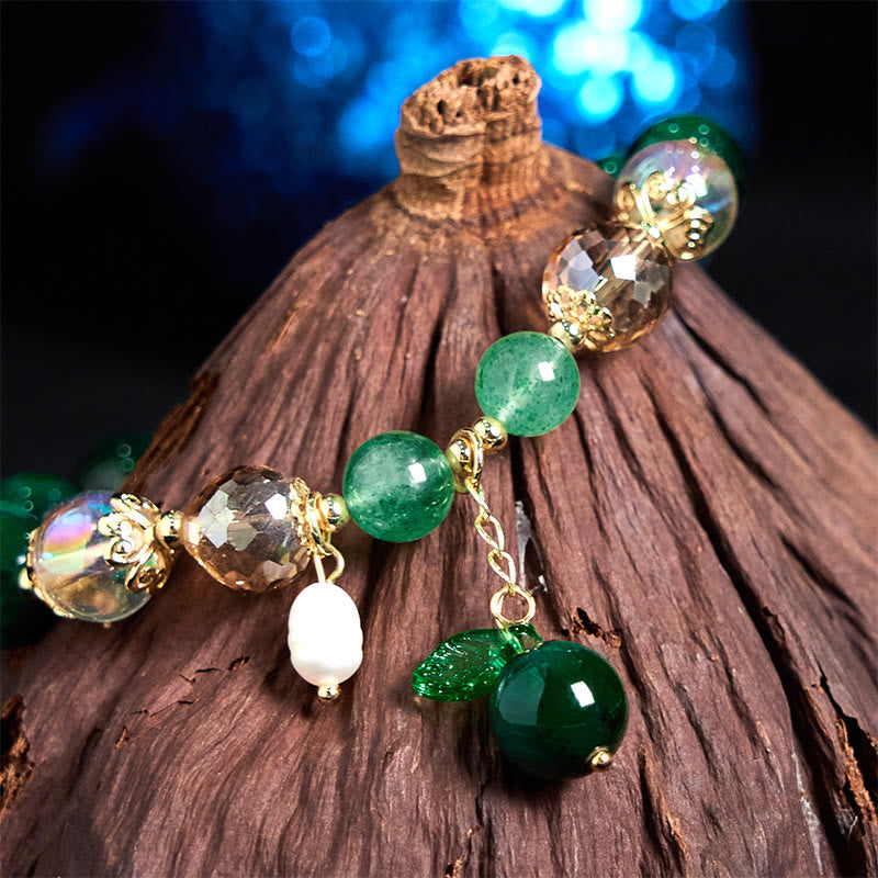 Fortune Jewel Natural Green Tiger Eye Beads Green Leaf Positive Bracelet