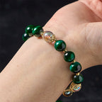 Fortune Jewel Natural Green Tiger Eye Beads Green Leaf Positive Bracelet