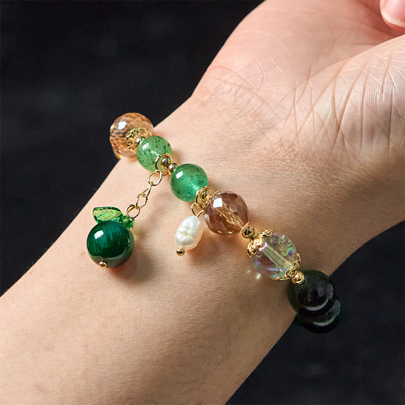 Fortune Jewel Natural Green Tiger Eye Beads Green Leaf Positive Bracelet