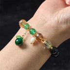 Fortune Jewel Natural Green Tiger Eye Beads Green Leaf Positive Bracelet