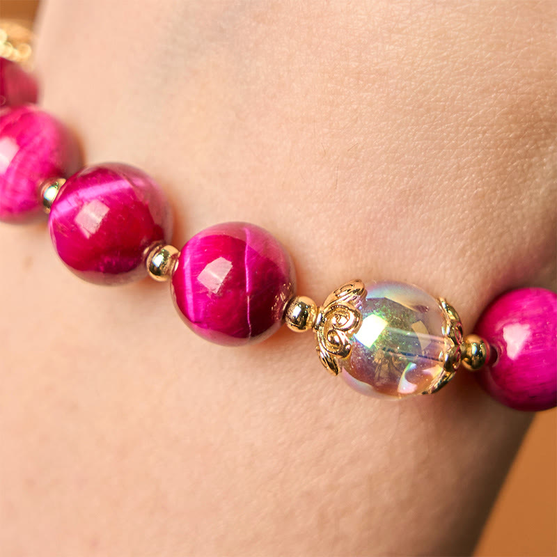 Fortune Jewel Natural Red Tiger Eye Purple Tiger Eye Beads Green Leaf Protection Bracelet