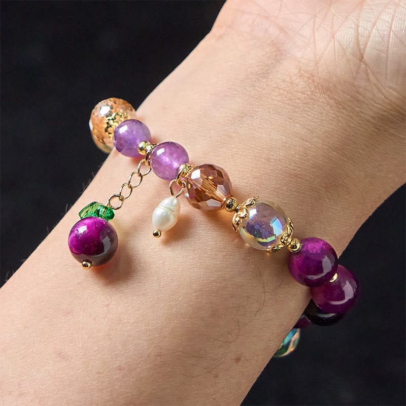 Fortune Jewel Natural Red Tiger Eye Purple Tiger Eye Beads Green Leaf Protection Bracelet