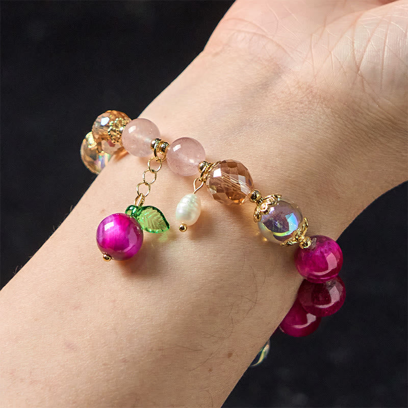 Fortune Jewel Natural Red Tiger Eye Purple Tiger Eye Beads Green Leaf Protection Bracelet