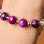 Fortune Jewel Natural Red Tiger Eye Purple Tiger Eye Beads Green Leaf Protection Bracelet