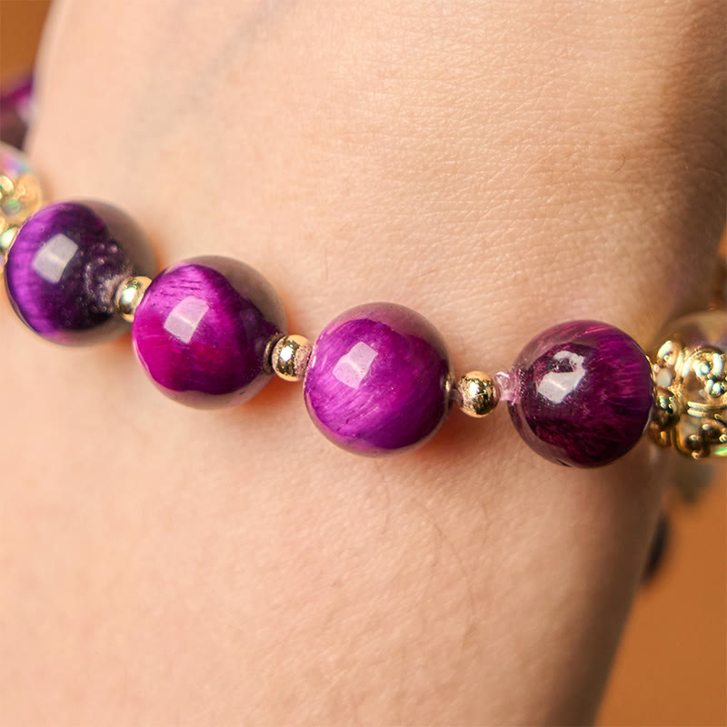 Fortune Jewel Natural Red Tiger Eye Purple Tiger Eye Beads Green Leaf Protection Bracelet