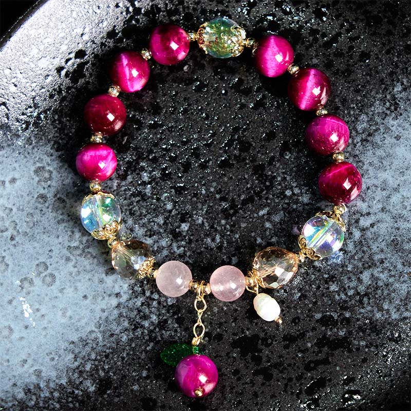 Fortune Jewel Natural Red Tiger Eye Purple Tiger Eye Beads Green Leaf Protection Bracelet