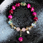 Fortune Jewel Natural Red Tiger Eye Purple Tiger Eye Beads Green Leaf Protection Bracelet