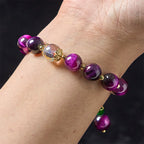 Fortune Jewel Natural Red Tiger Eye Purple Tiger Eye Beads Green Leaf Protection Bracelet