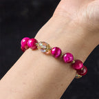 Fortune Jewel Natural Red Tiger Eye Purple Tiger Eye Beads Green Leaf Protection Bracelet