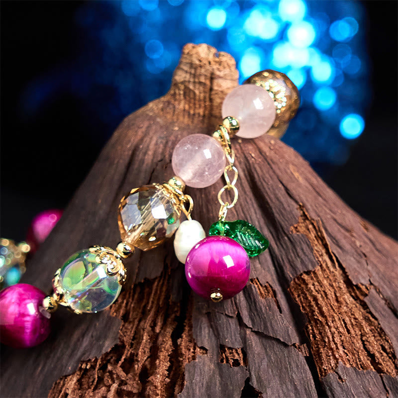 Fortune Jewel Natural Red Tiger Eye Purple Tiger Eye Beads Green Leaf Protection Bracelet