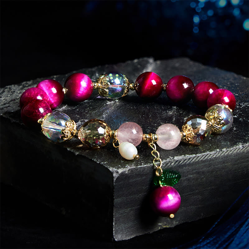 Fortune Jewel Natural Red Tiger Eye Purple Tiger Eye Beads Green Leaf Protection Bracelet
