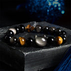 Fortune Jewel Natural Silver Sheen Obsidian Beads Cute Cat Soothing Bracelet