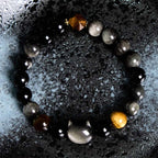 Fortune Jewel Natural Silver Sheen Obsidian Beads Cute Cat Soothing Bracelet