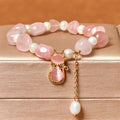 Fortune Jewel Natural Strawberry Quartz Pearl Cat Positive Bracelet