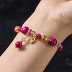 Fortune Jewel Natural Red Tiger Eye Green Tiger Eye Beads Weight Balance Bracelet
