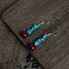 Fortune Jewel Tibetan 925 Sterling Silver Turquoise Cinnabar beads Protection Earrings