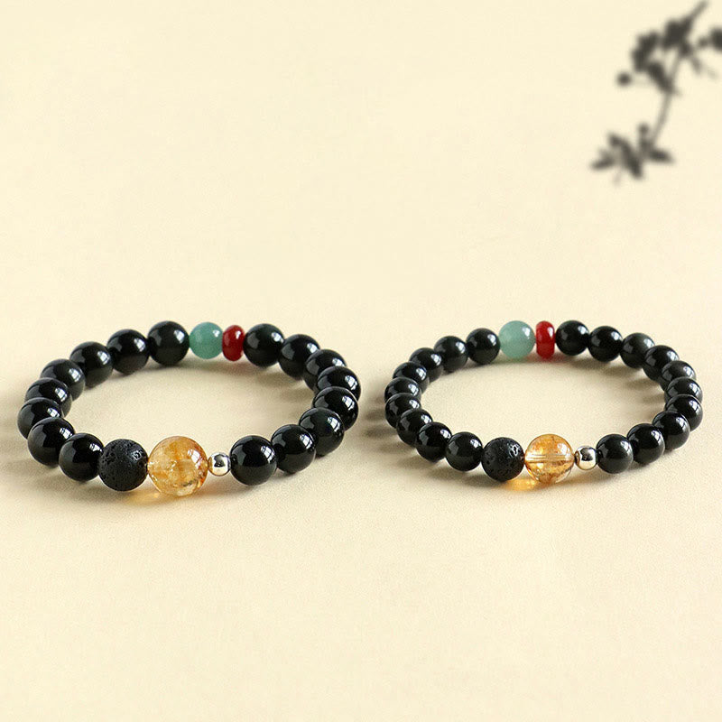 Fortune Jewel Natural Black Obsidian Beads Strength Fulfillment Bracelet
