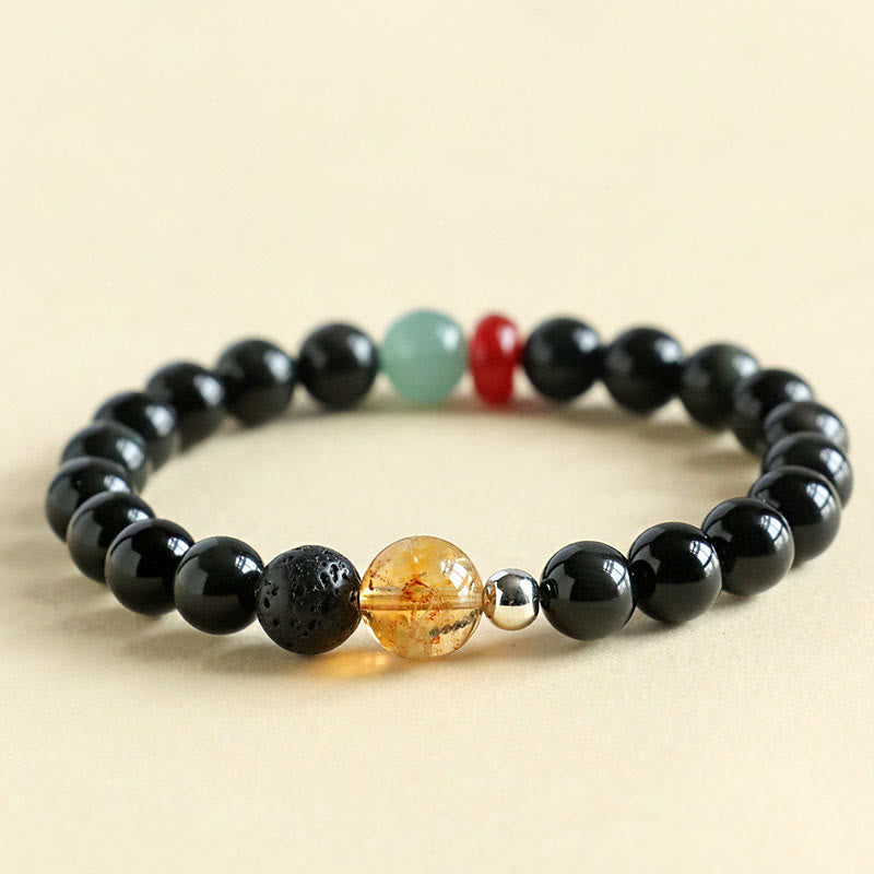 Fortune Jewel Natural Black Obsidian Beads Strength Fulfillment Bracelet