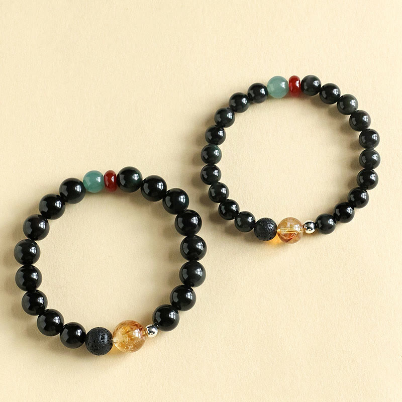 Fortune Jewel Natural Black Obsidian Beads Strength Fulfillment Bracelet