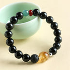 Fortune Jewel Natural Black Obsidian Beads Strength Fulfillment Bracelet