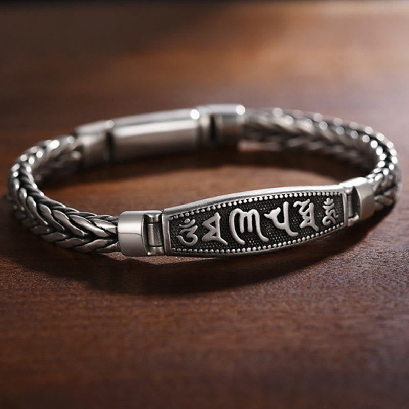 Fortune Jewel Tibetan Copper Weave Om Mani Padme Hum Relief Vajra Peace Metal Bracelet