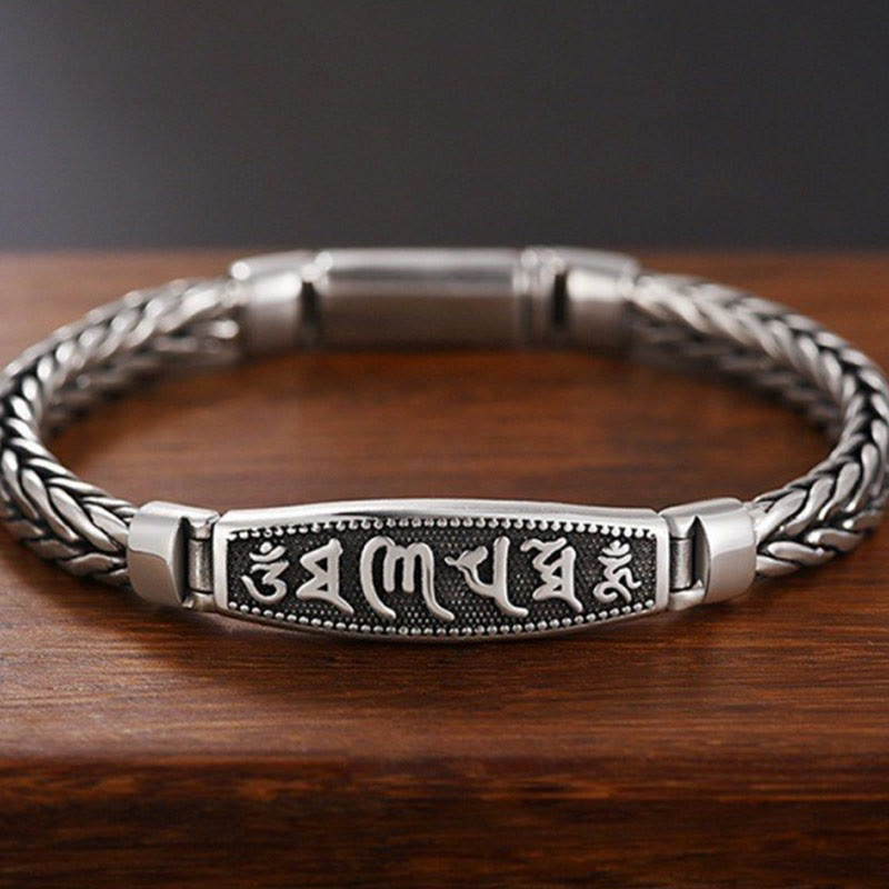 Fortune Jewel Tibetan Copper Weave Om Mani Padme Hum Relief Vajra Peace Metal Bracelet