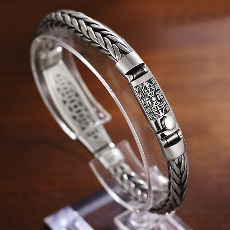 Fortune Jewel Tibetan Copper Weave Om Mani Padme Hum Relief Vajra Peace Metal Bracelet