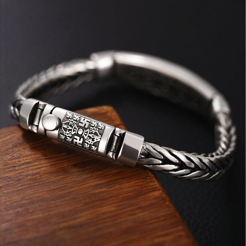 Fortune Jewel Tibetan Copper Weave Om Mani Padme Hum Relief Vajra Peace Metal Bracelet