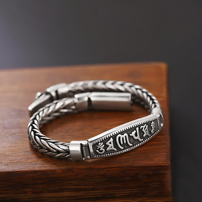 Fortune Jewel Tibetan Copper Weave Om Mani Padme Hum Relief Vajra Peace Metal Bracelet