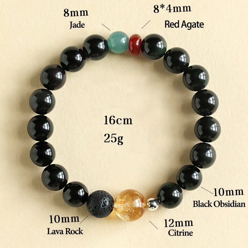 Fortune Jewel Natural Black Obsidian Beads Strength Fulfillment Bracelet
