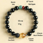 Fortune Jewel Natural Black Obsidian Beads Strength Fulfillment Bracelet