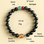 Fortune Jewel Natural Black Obsidian Beads Strength Fulfillment Bracelet