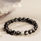 Fortune Jewel Natural Silver Sheen Obsidian Om Mani Padme Hum Protection Bracelet