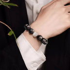 Fortune Jewel Natural Silver Sheen Obsidian Om Mani Padme Hum Protection Bracelet