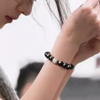 Fortune Jewel Natural Silver Sheen Obsidian Om Mani Padme Hum Protection Bracelet