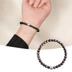 Fortune Jewel Natural Silver Sheen Obsidian Om Mani Padme Hum Protection Bracelet