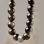 Fortune Jewel Natural Silver Sheen Obsidian Om Mani Padme Hum Protection Bracelet