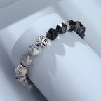 Fortune Jewel Natural Irregular Cut Obsidian Grey Jasper 925 Sterling Silver Rolled Leaf Bead Protection Bracelet